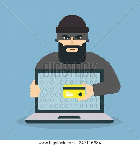 Hacker Icon. Hacker Trying To Cyber Attack On Laptop. Phishing Concept. Vector Stock.