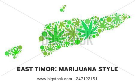 Royalty Free Cannabis East Timor Map Composition Of Weed Leaves. Template For Narcotic Addiction Cam