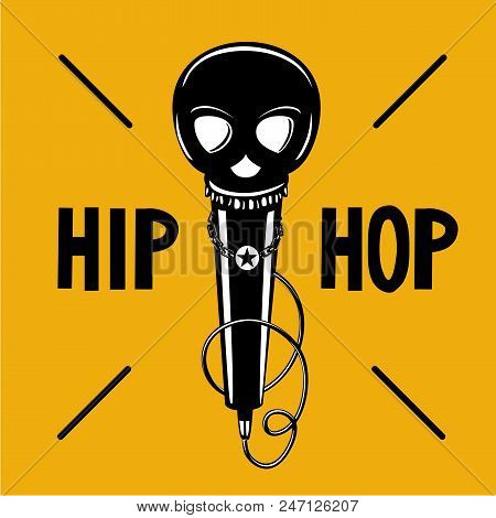 Rap Illustration With Black Head. Hip-hop Party Poster With Microphone And Skull. Vector Sign.
