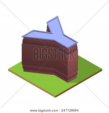 Dark Red Isometric Building With Letter Y Silhouette