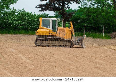 Crawler Bulldozer. Lateral View Of A Crawler Bulldozer.