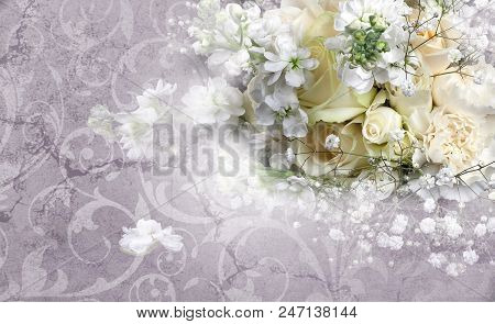 Wedding Invitation With Flowers. White Flower. Wedding Flowers. Postcard