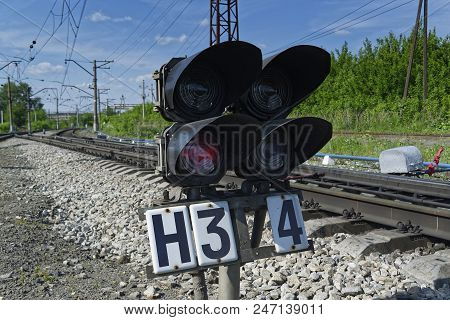 Semaphore On The Railway Crossing Burns Red