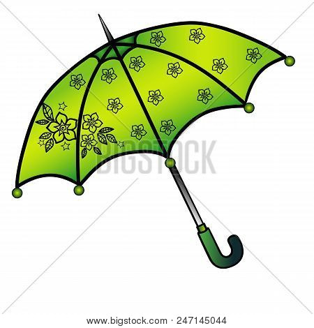 Umbrella Linear Pattern With Gradient. Green Umbrella With Flower Print