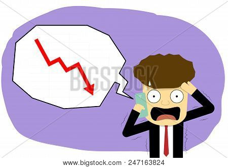 Panic Businessman With Smartphone In Stock Market, Vector Art