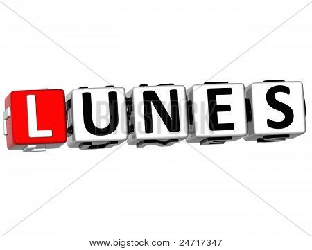 Beyaz arka plan üzerinde 3D Lunes blok metin