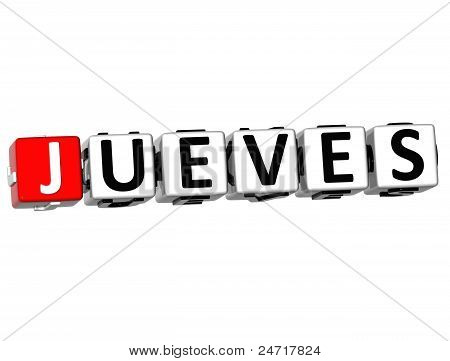 3D blok Jueves Text na bílém pozadí
