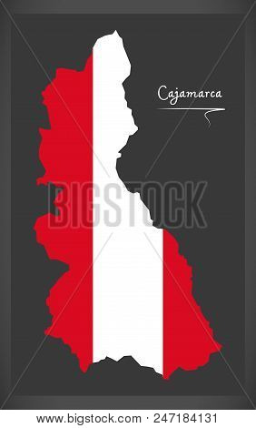 Cajamarca Map With Peruvian National Flag Illustration