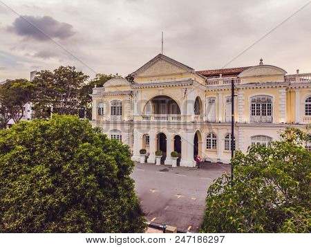 Old Town Hall In George Town In Penang, Malaysia. The Foundation Stone Was Laid In 1879.