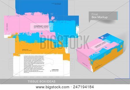 Colorful Brush Stroke Tissue Box Concept, Template For Business Purpose, Place Your Text And Logos  