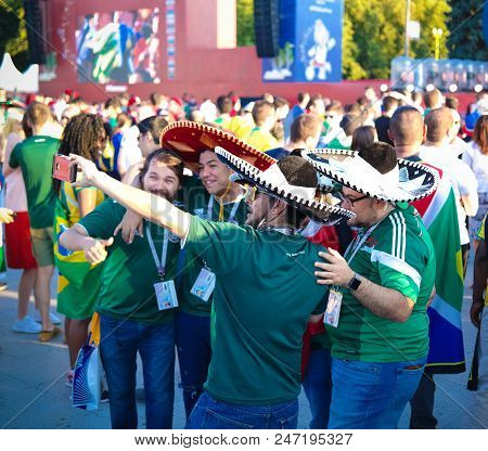 Mexican Football Fans In The Fifa Fan Fest At Sparrow Hills Aka Vorobyovy Gory In Moscow At Fifa Foo