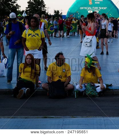 Brazilian Football Fans In The Fifa Fan Fest At Sparrow Hills Aka Vorobyovy Gory In Moscow At Fifa F