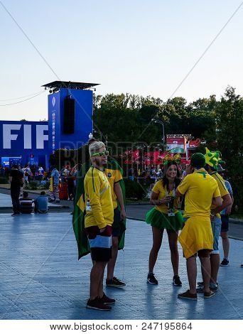 Brazilian Football Fans In The Fifa Fan Fest At Sparrow Hills Aka Vorobyovy Gory In Moscow At Fifa F