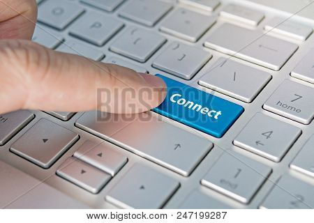 Business Concept Shows As Well As The Fingers That Press Submit On The Keyboard Laptop. Connect Insc