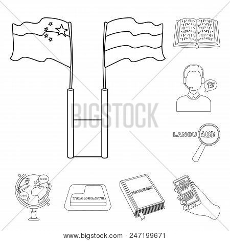 Translator And Linguist Outline Icons In Set Collection For Design. Interpreter Vector Symbol Stock 