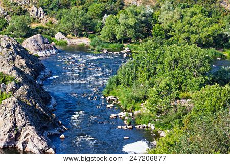 Southern Bug River Landscape With Famous Rapid Red Gate Or Integral In Migeya, Ukraine.