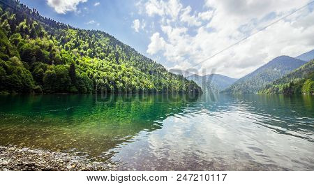 Big Rizza Lake In The Abhazia Mountains