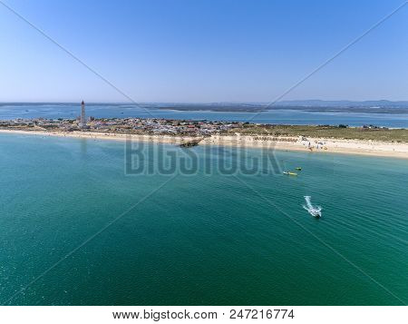 Aerial View Of Beautiful Ilha Do Farol (lighthouse Island), In Ria Formosa Famous Nature Destination