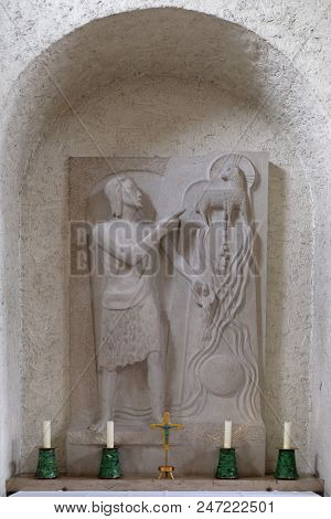 MUNSTERSCHWARZACH, GERMANY - JULY 09: Saint John the Baptist, altar in Munsterschwarzach Abbey, Benedictine monastery, Germany on July 09, 2017.