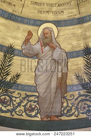 PARIS, FRANCE - JANUARY 05: Saint Barnabas , the dome painted by Charles Joseph Lameire, St Francis Xavier's Church in Paris, France on January 05, 2018.
