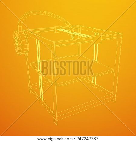 3d Printer Wireframe Low Poly Mesh Vector Illustration