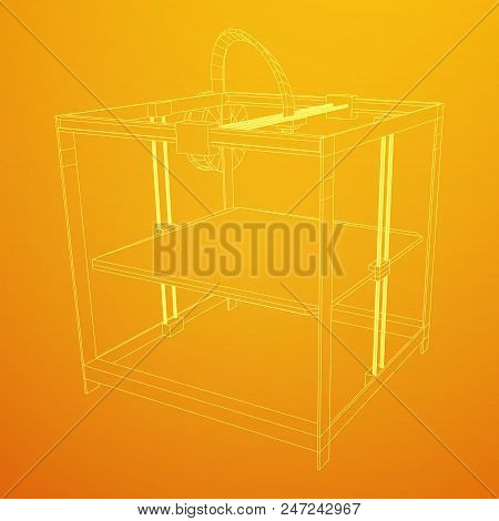 3d Printer Wireframe Low Poly Mesh Vector Illustration