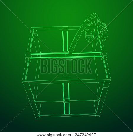 3d Printer Wireframe Low Poly Mesh Vector Illustration