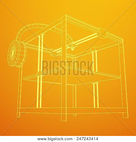 3d Printer Wireframe Low Poly Mesh Vector Illustration