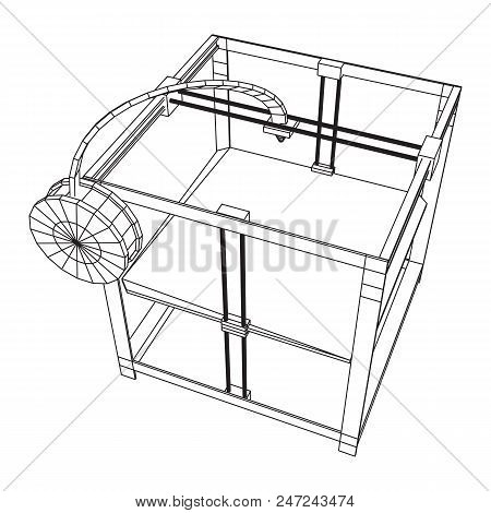 3d Printer Wireframe Low Poly Mesh Vector Illustration