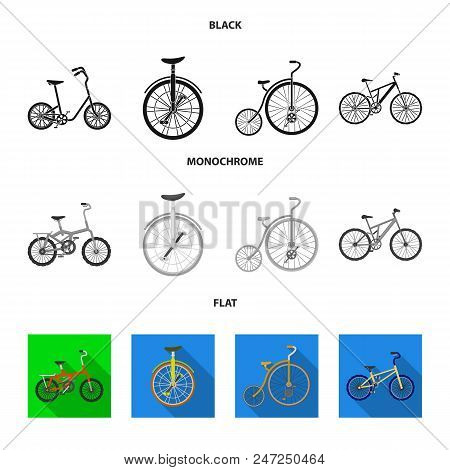 Retro, Unicycle And Other Kinds.different Bicycles Set Collection Icons In Black, Flat, Monochrome S