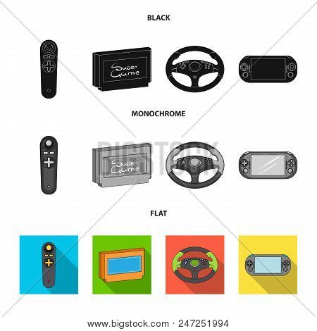 Game Console And Joystick Black, Flat, Monochrome Icons In Set Collection For Design.game Gadgets Ve