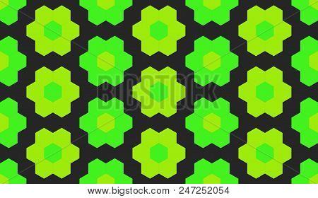 3d Rendering. Seamless Green Hexgonal Shape Flower Pattern Wall Background.