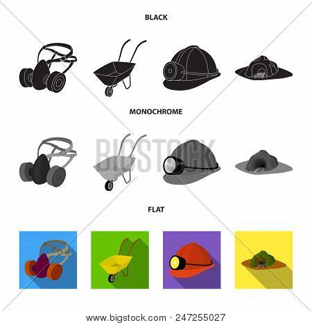 Headphones And Raspirator, Wheelbarrow, Helmet With A Lantern, The Entrance To The Mine.mining Indus