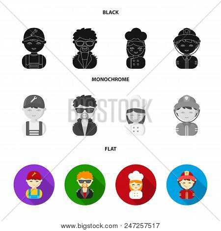 Mechanic, Entertainer, Cook, Fireman.profession Set Collection Icons In Black, Flat, Monochrome Styl