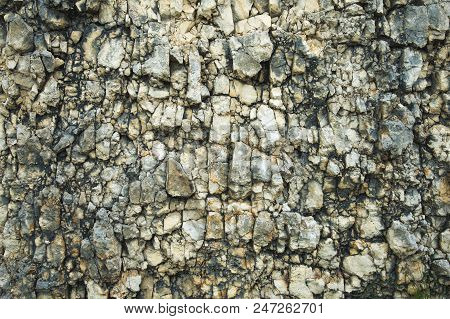 Textured Stone Background Rubble Ballast In Natural Form In The Rock Wall.