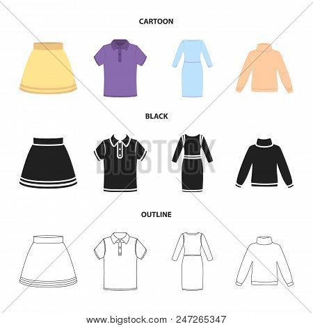 Skirt, T-shirt, Sweater, Dress With Long Sleeves.clothing Set Collection Icons In Cartoon, Black, Ou