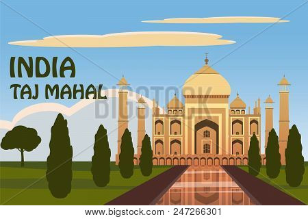The Taj Mahal. White Marble Mausoleum On The South Bank Of The Yamuna River In The Indian City Of Ag