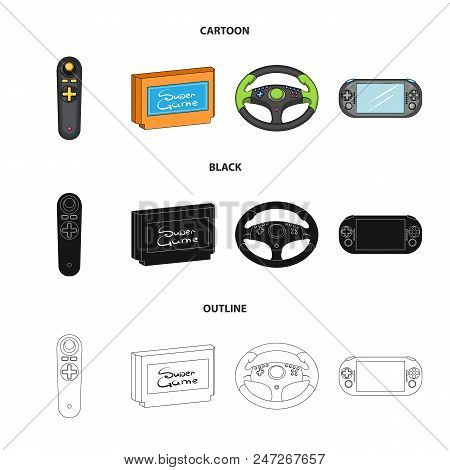 Game Console And Joystick Cartoon, Black, Outline Icons In Set Collection For Design.game Gadgets Ve