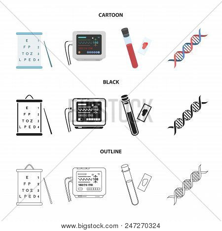 A Table Of Vision Tests, A Blood Test, A Dna Code, An Ecg Apparatus. Medicine Set Collection Icons I
