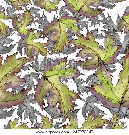 Maple Leaves In A Watercolor Style Isolated. Seamless Background Pattern. Fabric Wallpaper Print Tex
