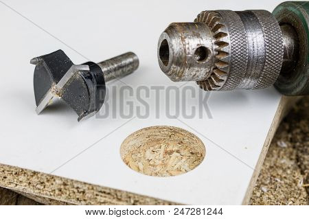 Milling Cutter For Fixing Hinges In Chipboard. Joinery Accessories For Furniture Construction.