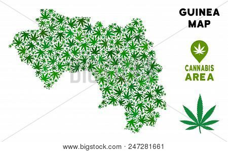 Weed African Guinea Map Mosaic Of Marijuana Leaves. Narcotic Distribution Concept. Vector African Gu