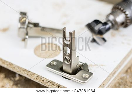 Milling Cutter For Fixing Hinges In Chipboard. Joinery Accessories For Furniture Construction.