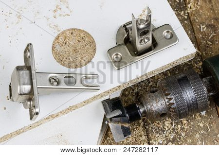 Milling Cutter For Fixing Hinges In Chipboard. Joinery Accessories For Furniture Construction.