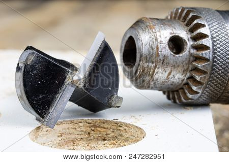 Milling Cutter For Fixing Hinges In Chipboard. Joinery Accessories For Furniture Construction.