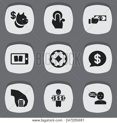 Set Of 9 Editable Casino Icons. Includes Symbols Such As Poker Money, Bubble, Smartphone Gaming And 