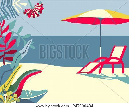 Illustration Of A Tropical Beach Background With Flora