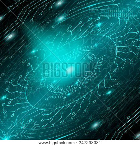 Blue Abstract Technological Background With Various Round Elements.