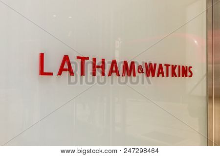 London. May 2018. A View Of Xthe Sign Outside Latham And Watkins In The City Of London In London.