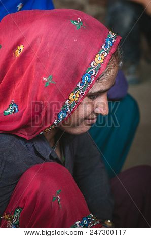 Sariska, India : February 19th, 2015 - Shot Of An Indian Woman Smiling Wearing A Traditional Clothin